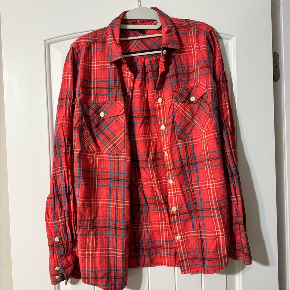 Red Plaid Button-Up Shirt